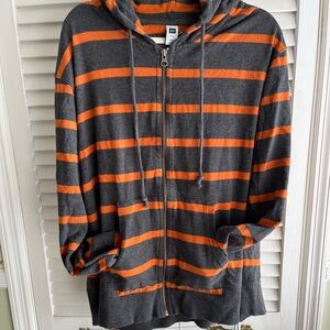 Gray & Orange Striped Zip-Up Hoodie